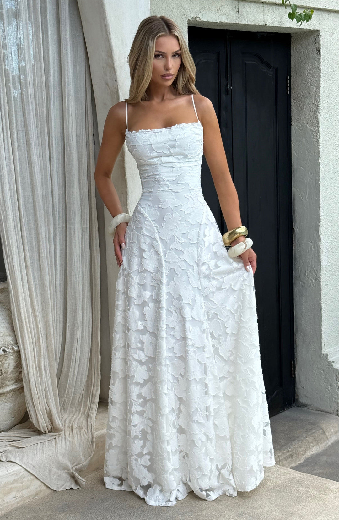 Women’s Maxi Dress with Waterfall Neckline and Lace-Up Back