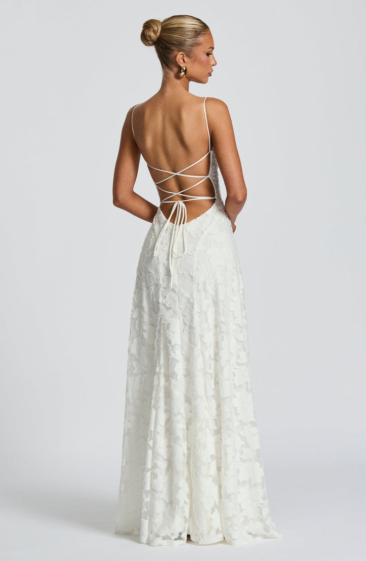 Women’s Maxi Dress with Waterfall Neckline and Lace-Up Back