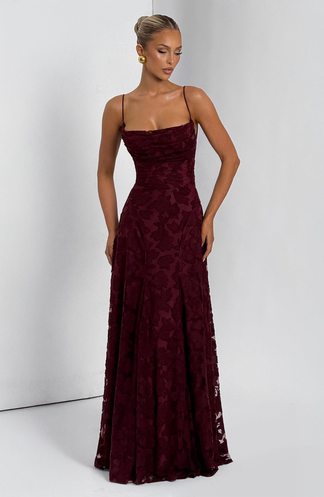 Women’s Maxi Dress with Waterfall Neckline and Lace-Up Back