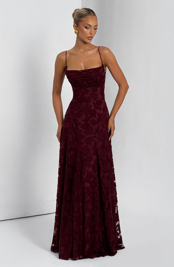 Women’s Maxi Dress with Waterfall Neckline and Lace-Up Back