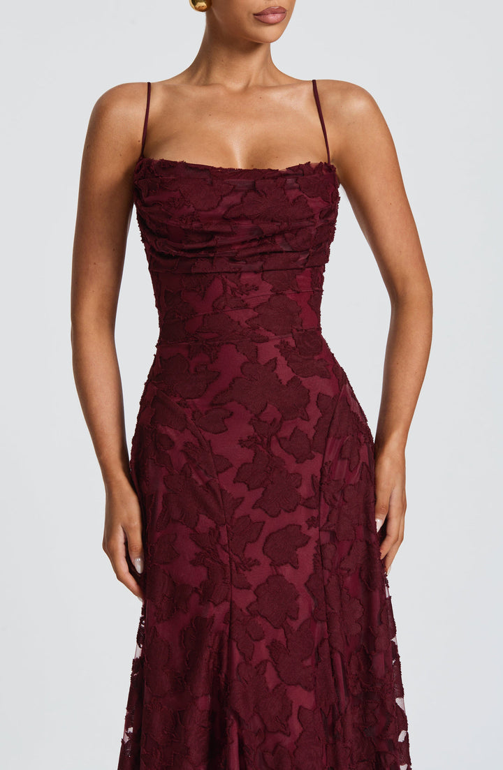 Women’s Maxi Dress with Waterfall Neckline and Lace-Up Back