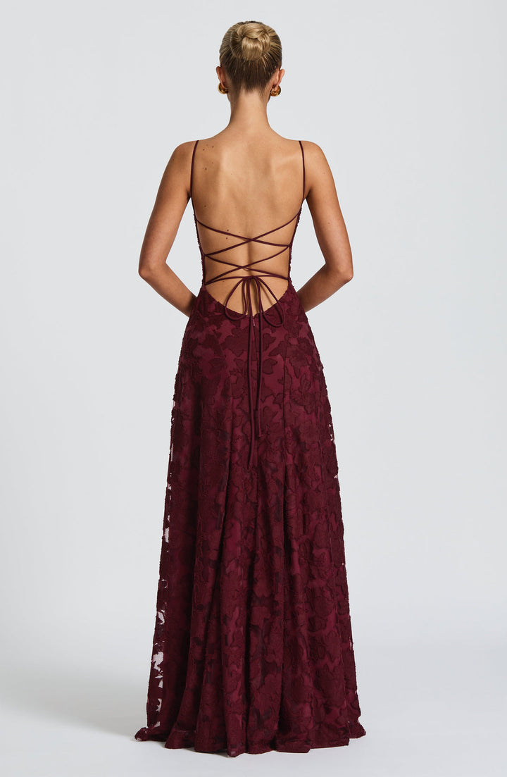 Women’s Maxi Dress with Waterfall Neckline and Lace-Up Back