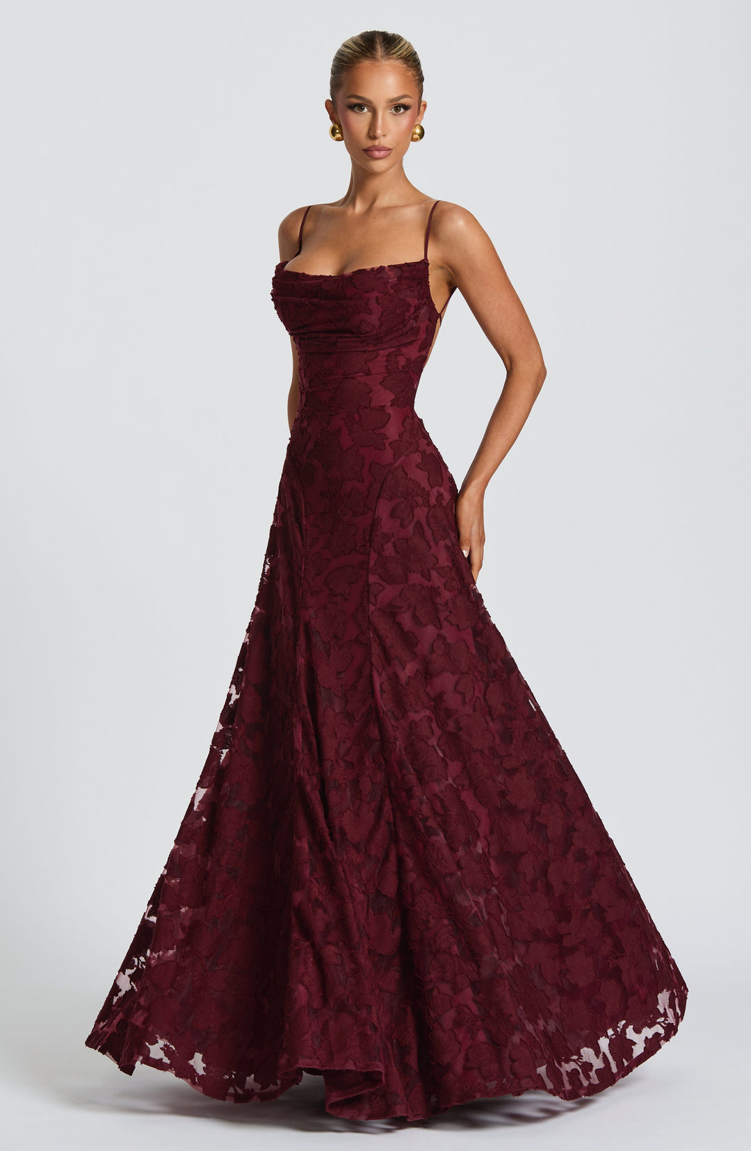 Women’s Maxi Dress with Waterfall Neckline and Lace-Up Back