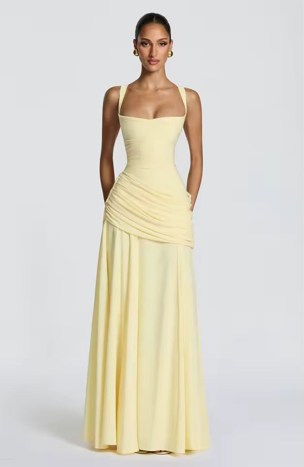 Women’s Maxi Dress with Wide Straps and Gathered Hip Panel