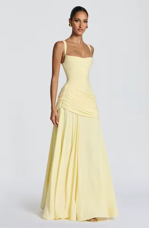 Women’s Maxi Dress with Wide Straps and Gathered Hip Panel