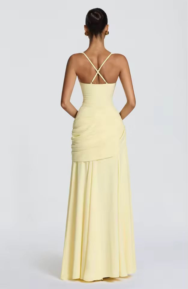 Women’s Maxi Dress with Wide Straps and Gathered Hip Panel