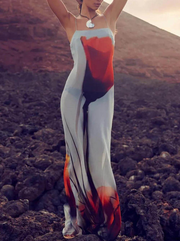Women’s Maxi Sundress with Straight Neckline and Spaghetti Straps