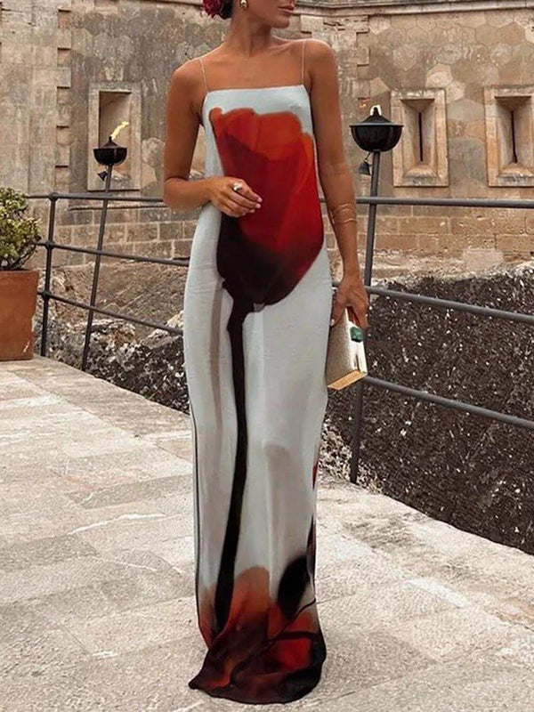 Women’s Maxi Sundress with Straight Neckline and Spaghetti Straps