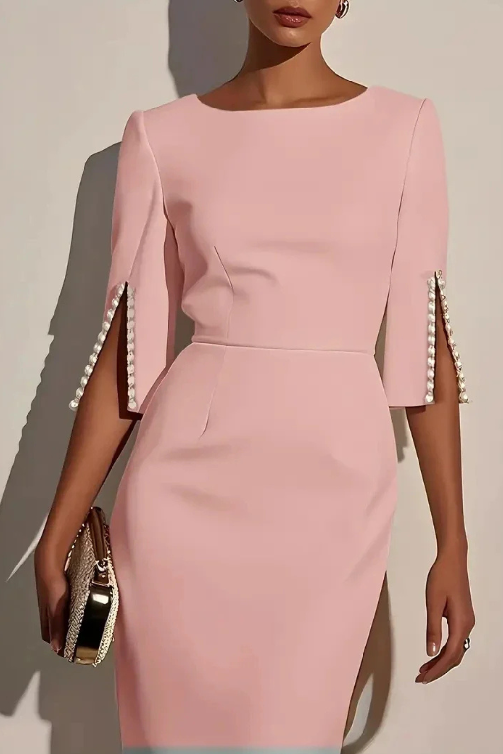 Women’s Midi Dress with Bateau Neckline and Split Sleeves