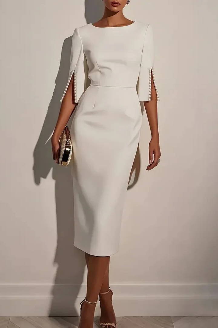 Women’s Midi Dress with Bateau Neckline and Split Sleeves