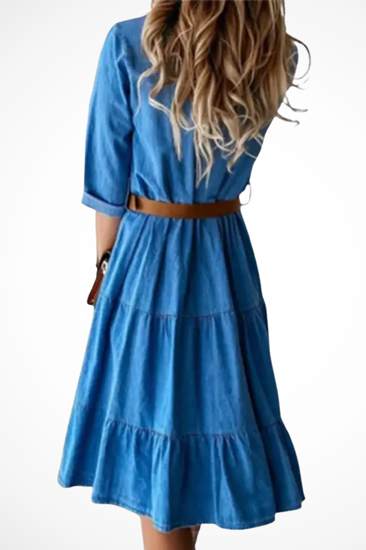 Women’s Midi Dress with Collared Neckline and Button Front