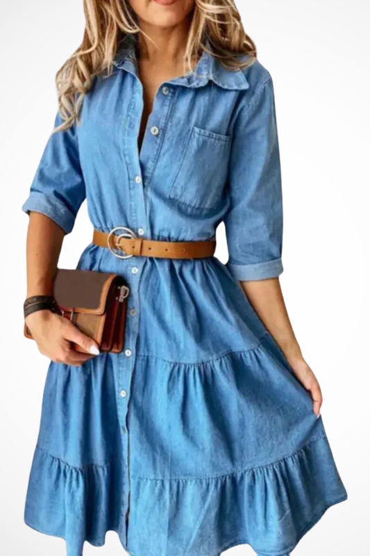 Women’s Midi Dress with Collared Neckline and Button Front
