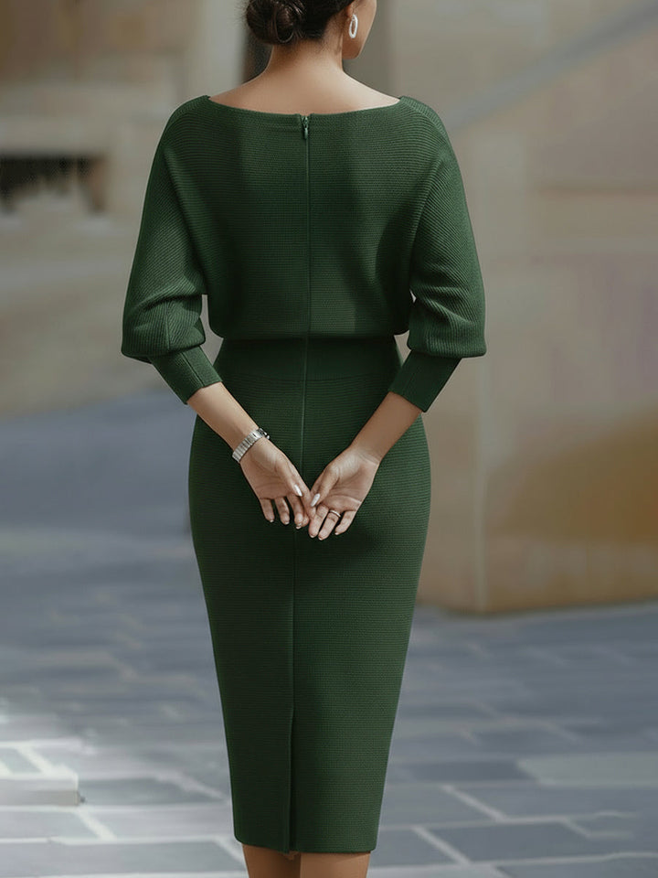 Women’s Midi Dress with Cowl Neckline and Back Zipper