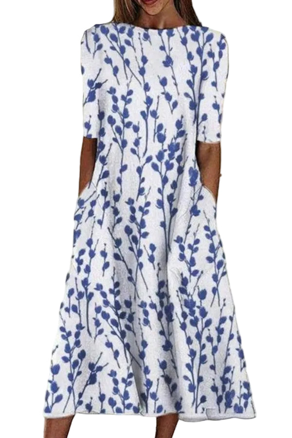 Women’s Midi Dress with Crew Neckline and Half Sleeves
