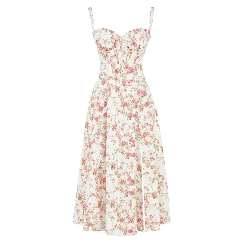 Women’s Midi Dress with Shoulder Straps and Drawstring Detail