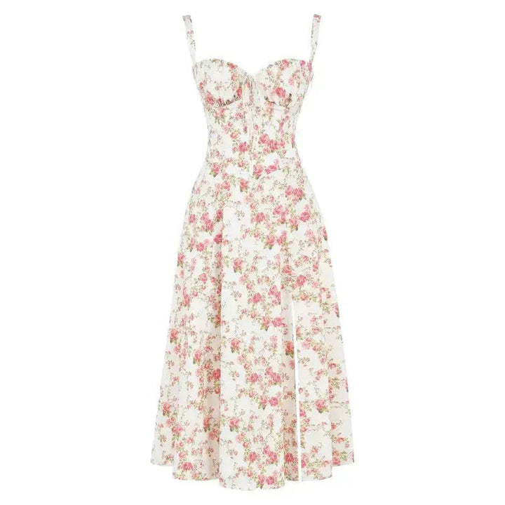 Women’s Midi Dress with Shoulder Straps and Drawstring Detail