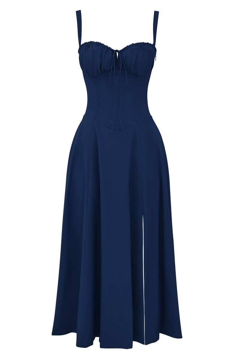 Women’s Midi Dress with Shoulder Straps and Drawstring Detail