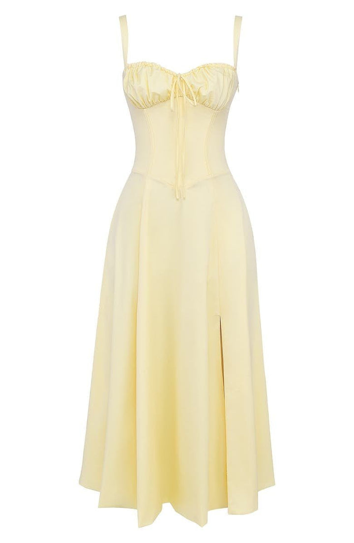 Women’s Midi Dress with Shoulder Straps and Drawstring Detail