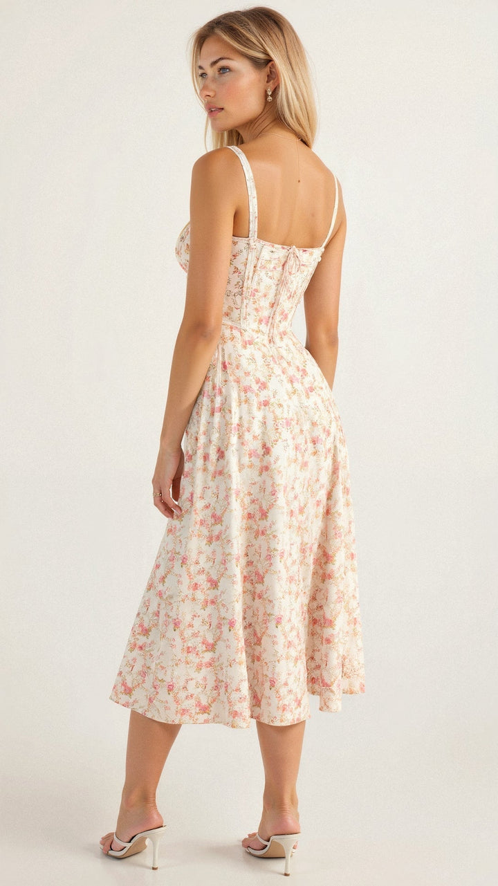 Women’s Midi Dress with Shoulder Straps and Drawstring Detail