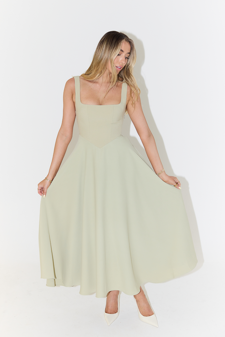 Women’s Midi Dress with Square Neckline and Sleeveless
