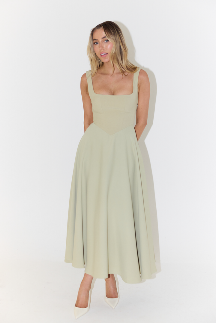Women’s Midi Dress with Square Neckline and Sleeveless
