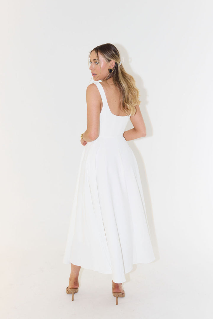 Women’s Midi Dress with Square Neckline and Sleeveless
