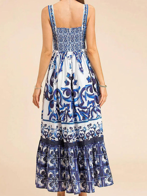 Women’s Midi Dress with Square Neckline and Tiered Skirt