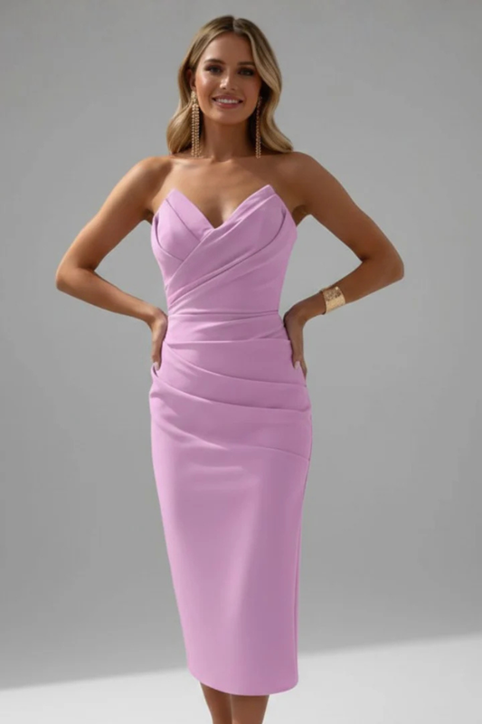 Women’s Midi Dress with Sweetheart Neckline and Strapless Bodice