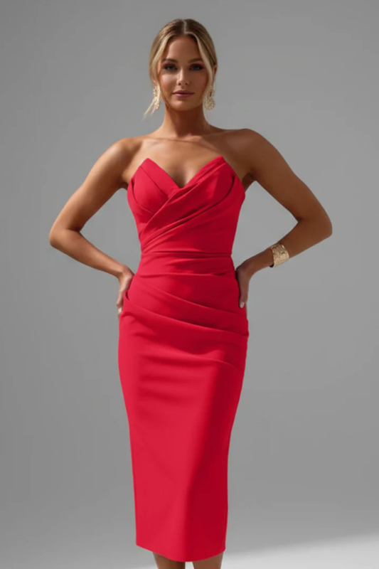 Women’s Midi Dress with Sweetheart Neckline and Strapless Bodice