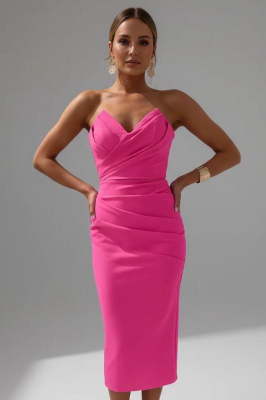 Women’s Midi Dress with Sweetheart Neckline and Strapless Bodice