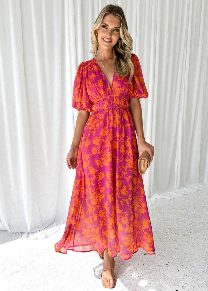 Women’s Midi Dress with V-Neckline and Long