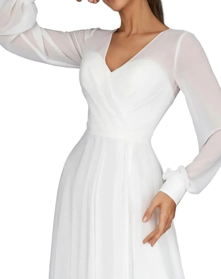 Women’s Midi Dress with V Neckline and Long Sleeves