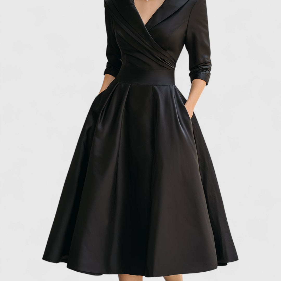 Women’s Midi Dress with Wrap Neckline and Side Pockets