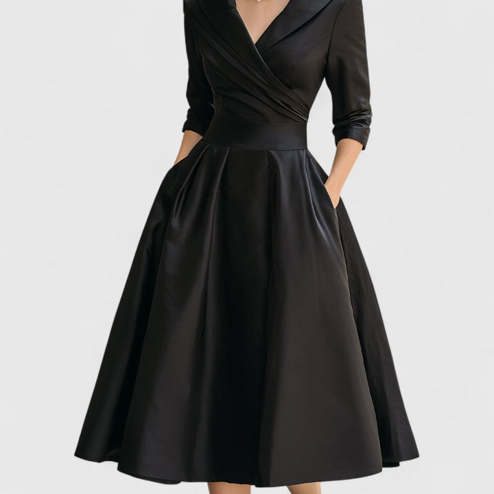 Women’s Midi Dress with Wrap Neckline and Side Pockets