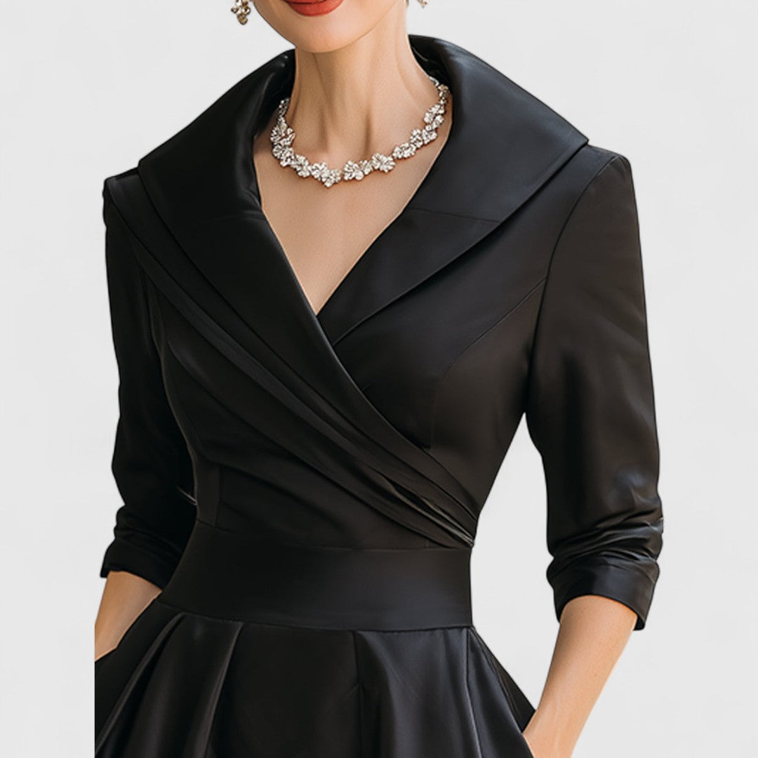 Women’s Midi Dress with Wrap Neckline and Side Pockets