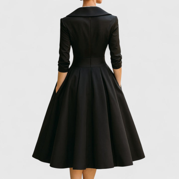 Women’s Midi Dress with Wrap Neckline and Side Pockets