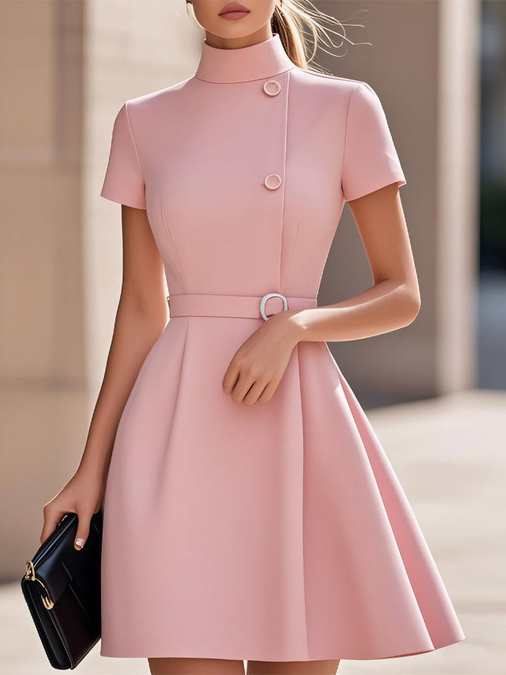 Women’s Mini Dress with High Neck and Waist Belt