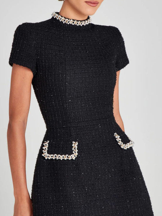 Women’s Mini Dress with Pearl Trim and Front Pockets