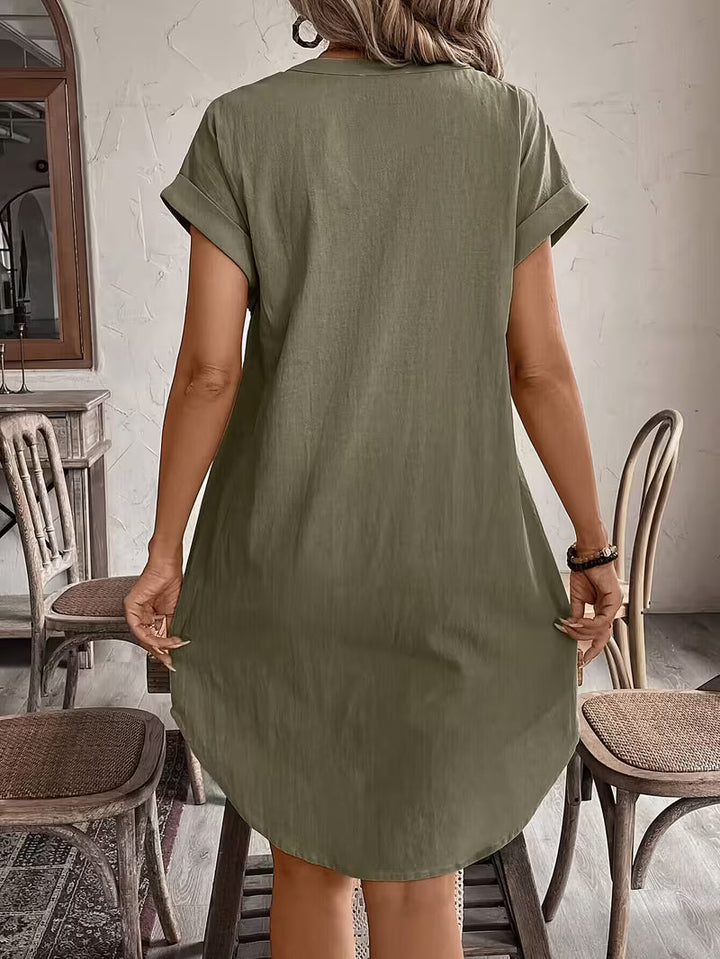 Women’s Mini Dress with V-Neckline and Button Front