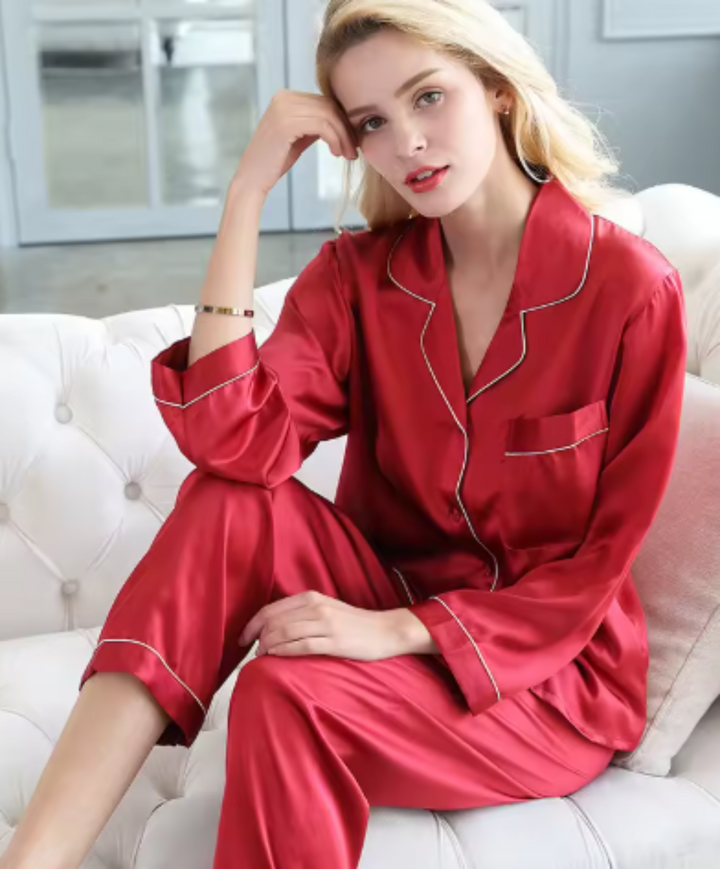 Women’s Pajama Set with Button-Up Top and Relaxed Pants
