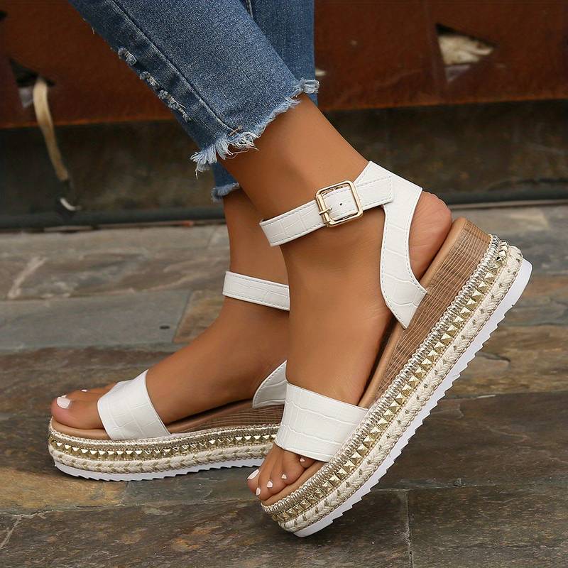 Women’s Platform Sandals with Ankle Strap and Buckle Closure