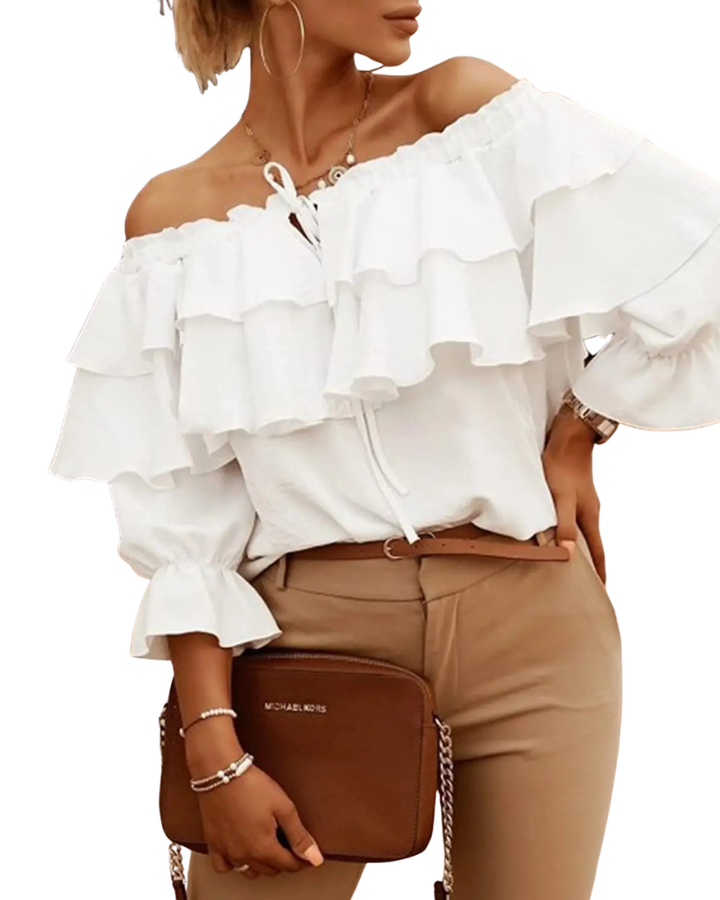 Women’s Ruffled Off‑Shoulder Top with Long Sleeves