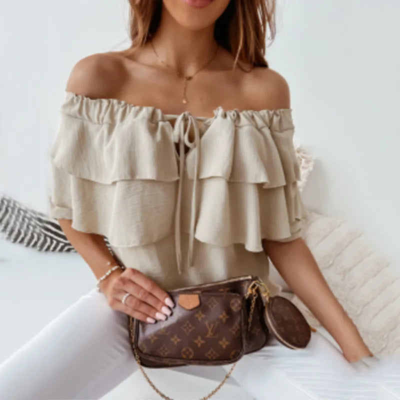 Women’s Ruffled Off‑Shoulder Top with Long Sleeves