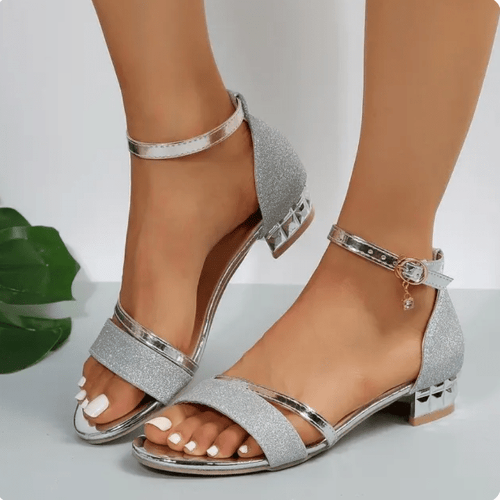 Women’s Sandals with Ankle Buckle Strap and Block Heel