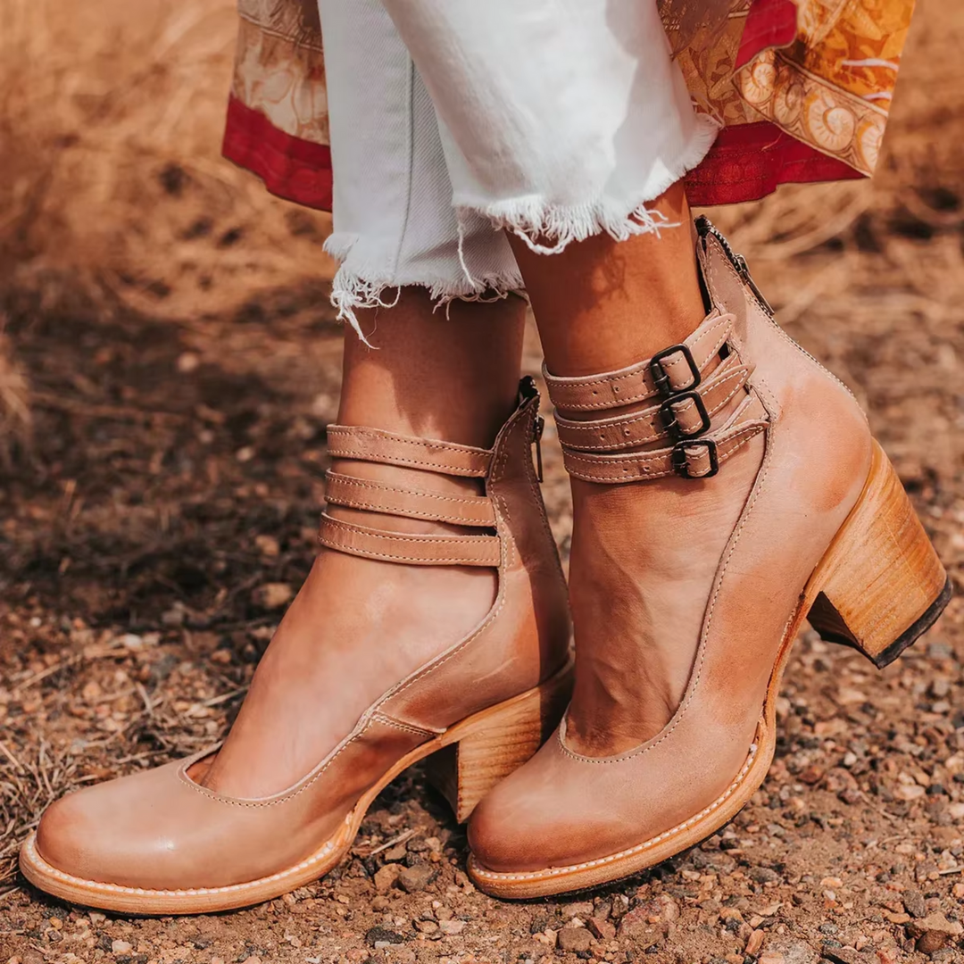 Women’s Sandals with Ankle Buckle Straps and Block Heel