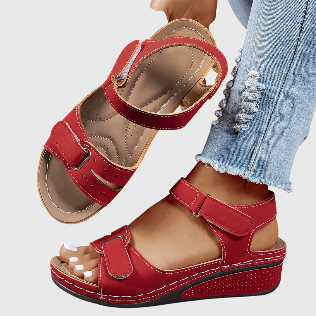 Women’s Sandals with Hook-and-Loop Straps and Raised Sole