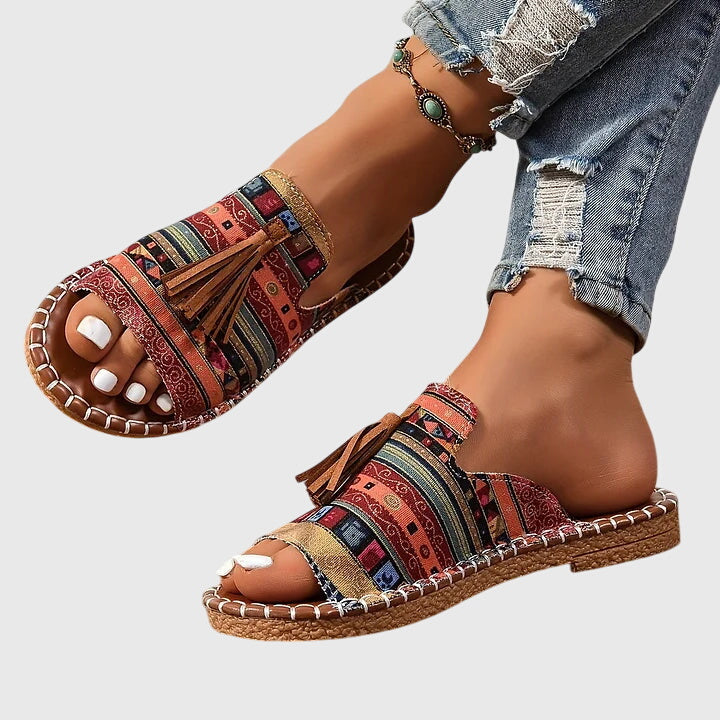 Women’s Sandals with Open Toe and Tassel Detail