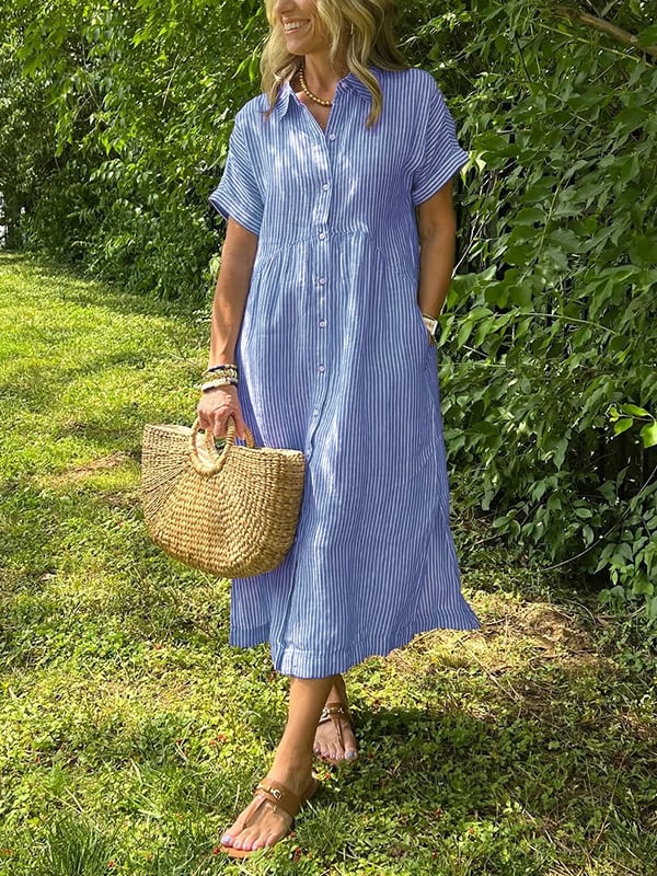 Women’s Shirt Dress with Button Closure and Short Sleeves