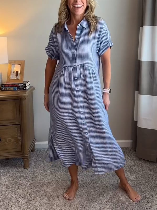 Women’s Shirt Dress with Button Closure and Short Sleeves