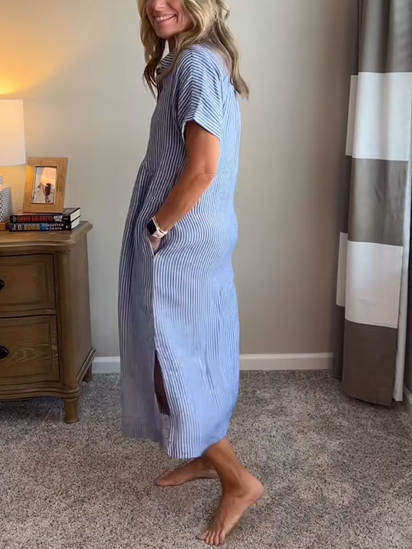 Women’s Shirt Dress with Button Closure and Short Sleeves